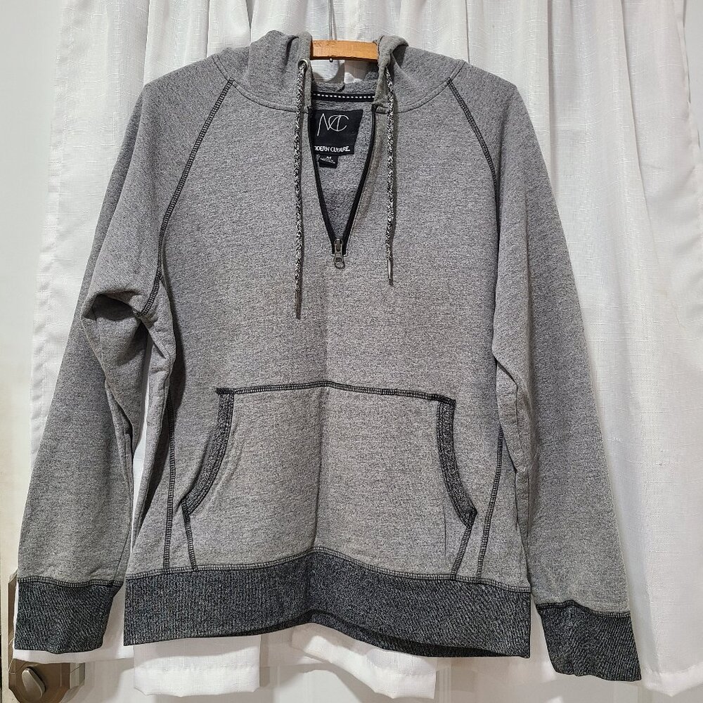  Pullover Hoodie Men's Medium Gray Modern Culture 1/4 zip